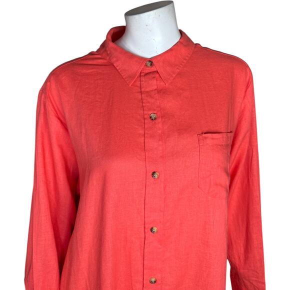 Encore by Idina Menzel Coral Linen Blend Tunic Shirt Dress LP NWOT Button-Front - Picture 8 of 13